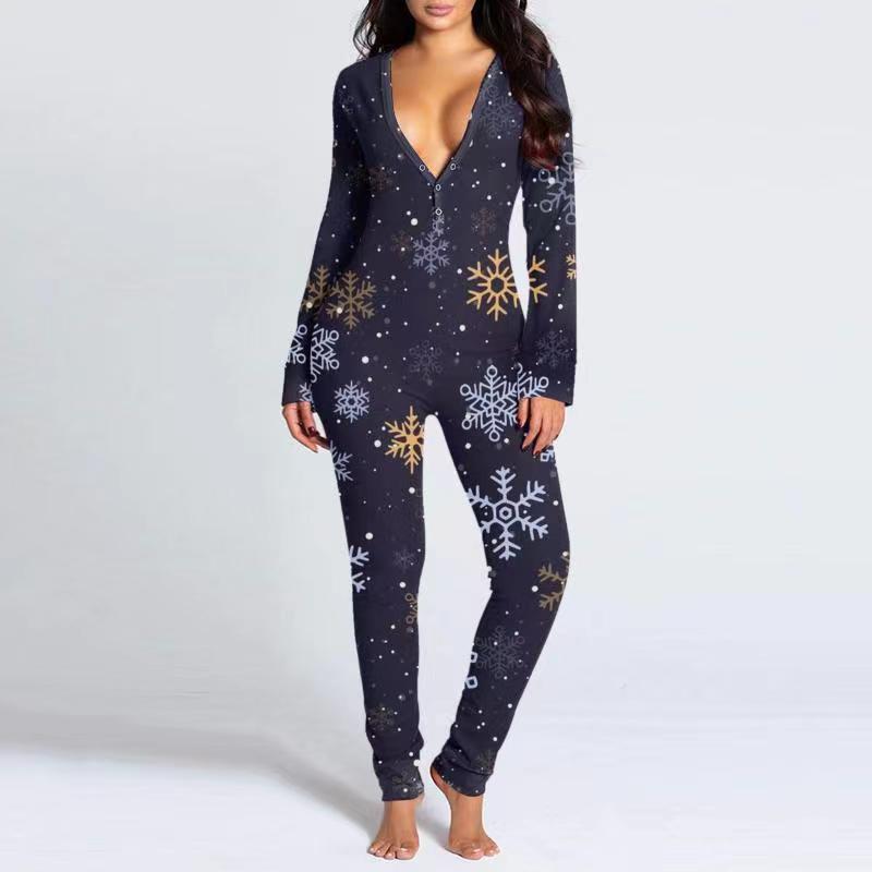 Printed Button Tight Jumpsuit For Women - Sculptify™