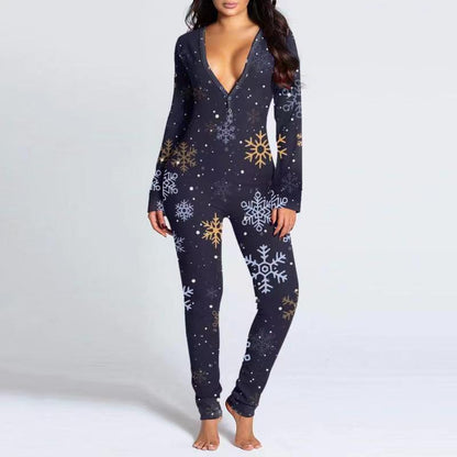 Printed Button Tight Jumpsuit For Women - Sculptify™
