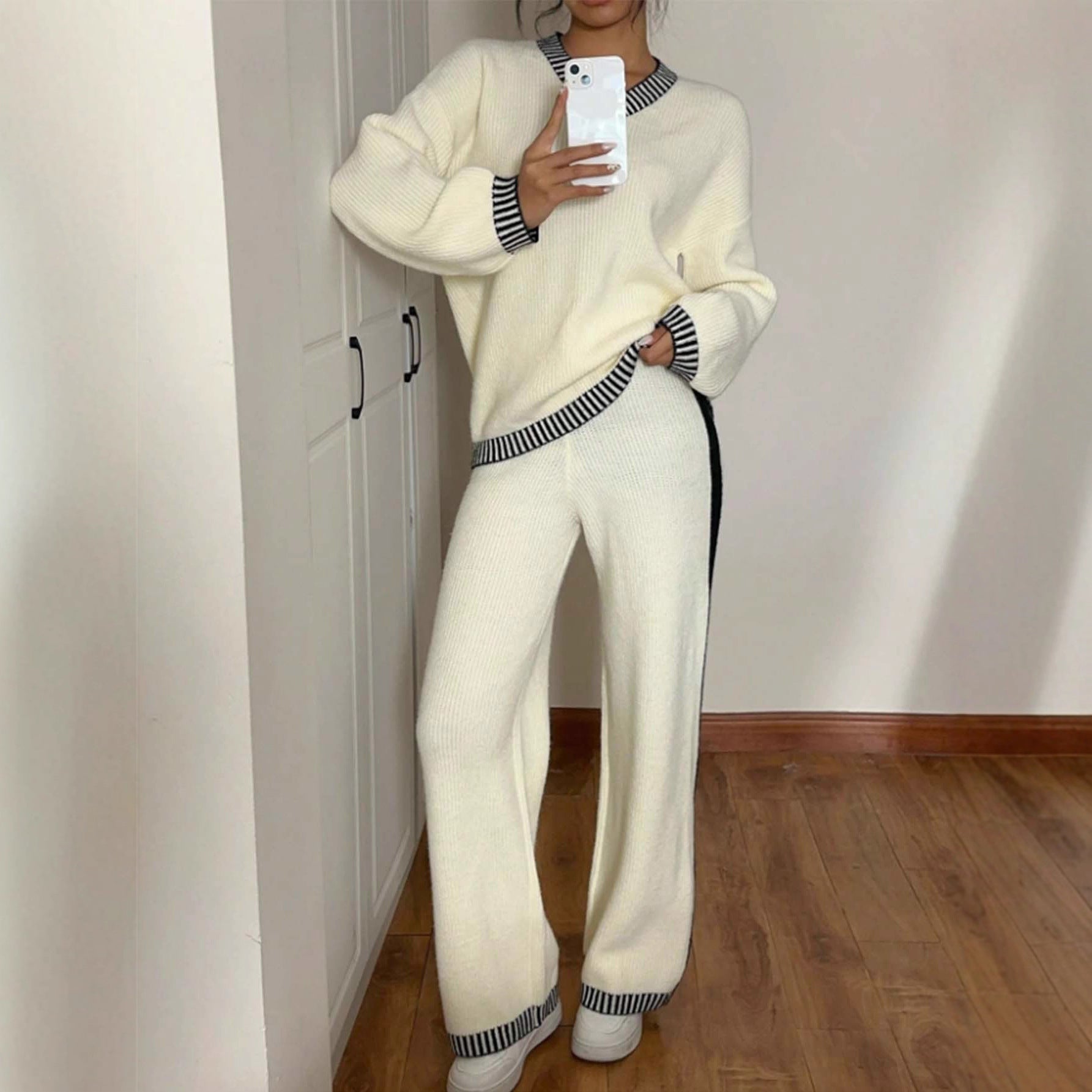 New Korean-style Jacquard Crew-neck Long-sleeve Set - Sculptify™