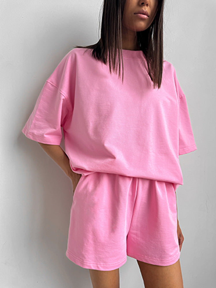 Casual Short-Sleeve Crew-Neck Top And Shorts Two-Piece Set - Sculptify™