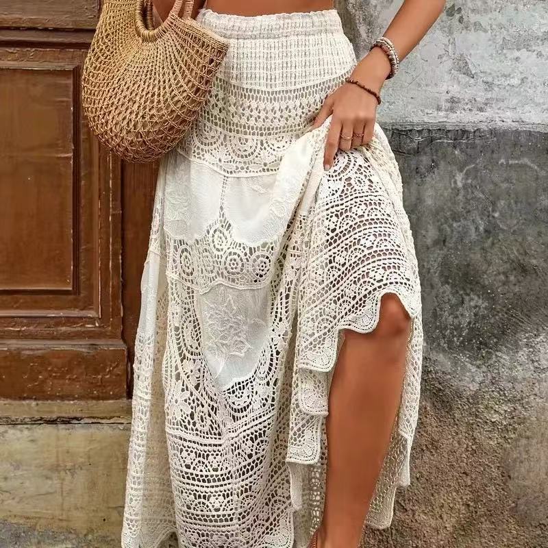 Stylish Big Hem Hollow Knit Skirt