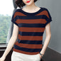Striped Loose Short-sleeved T-shirt For Women  Short sleeve t-shirts Sculptify™