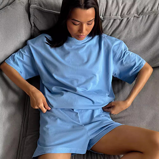 Casual Short-Sleeve Crew-Neck Top And Shorts Two-Piece Set - Sculptify™