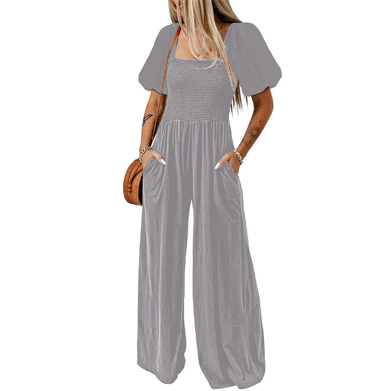 Women's Square Collar Short Sleeve Jumpsuit - Sculptify™