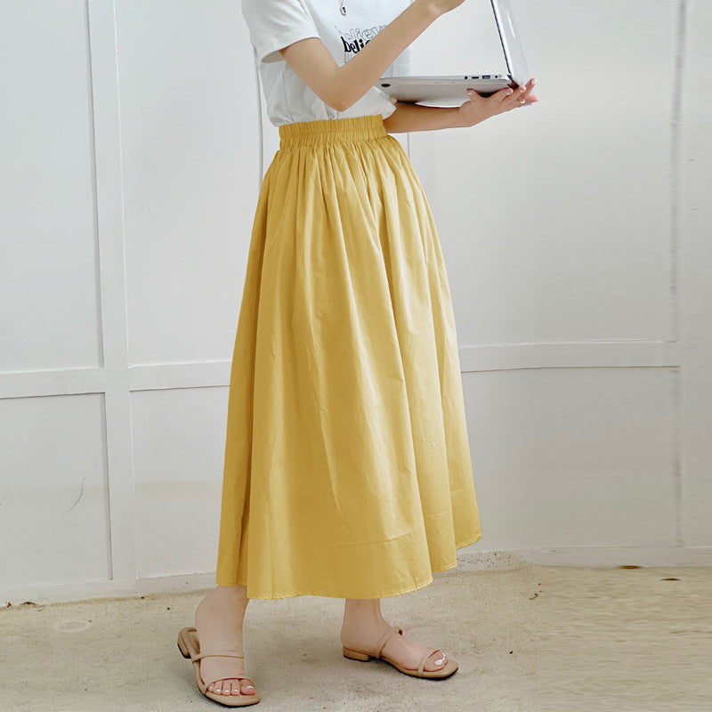 Casual Pure Cotton Flared Midi Skirt