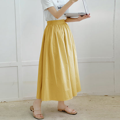 Casual Pure Cotton Flared Midi Skirt