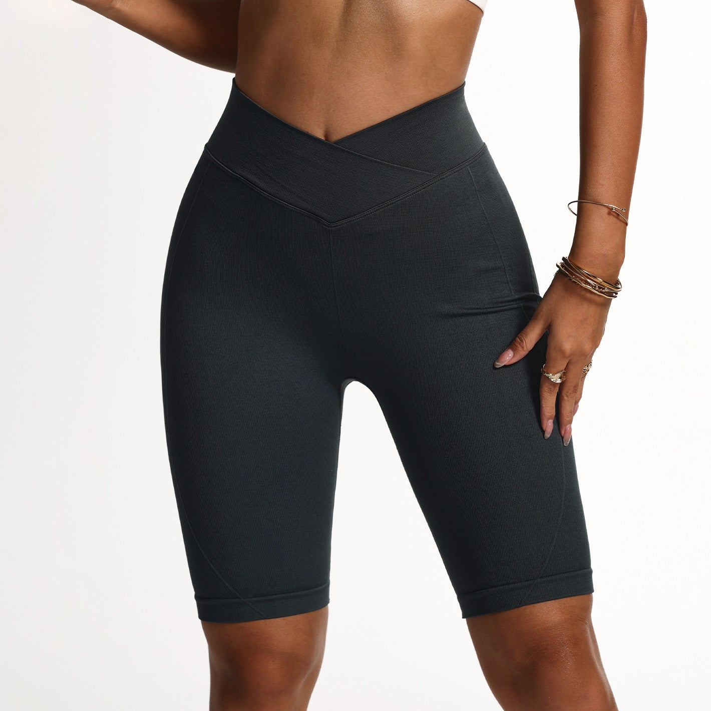 Slim Fit Cross Waist Peach Shorts