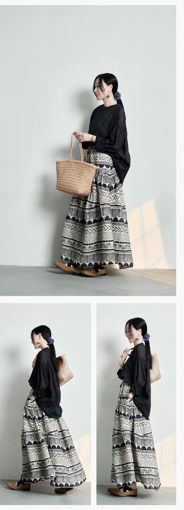 Modern Contrast Panel Skater Skirt