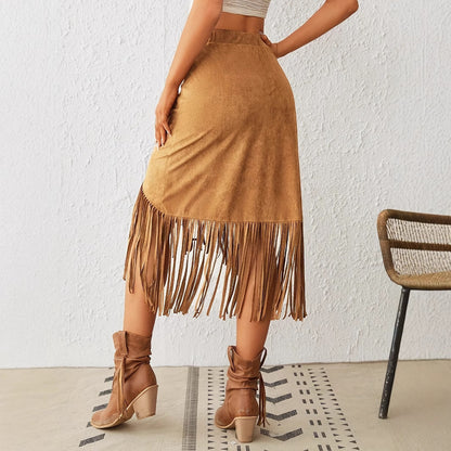 Minimalist Solid Asymmetric Fringe Skirt