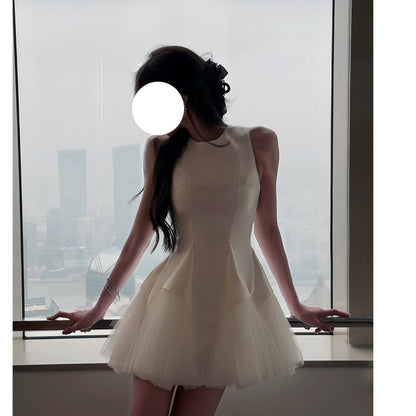 Puff Mesh Stitching Pearlescent Dress - Sculptify™