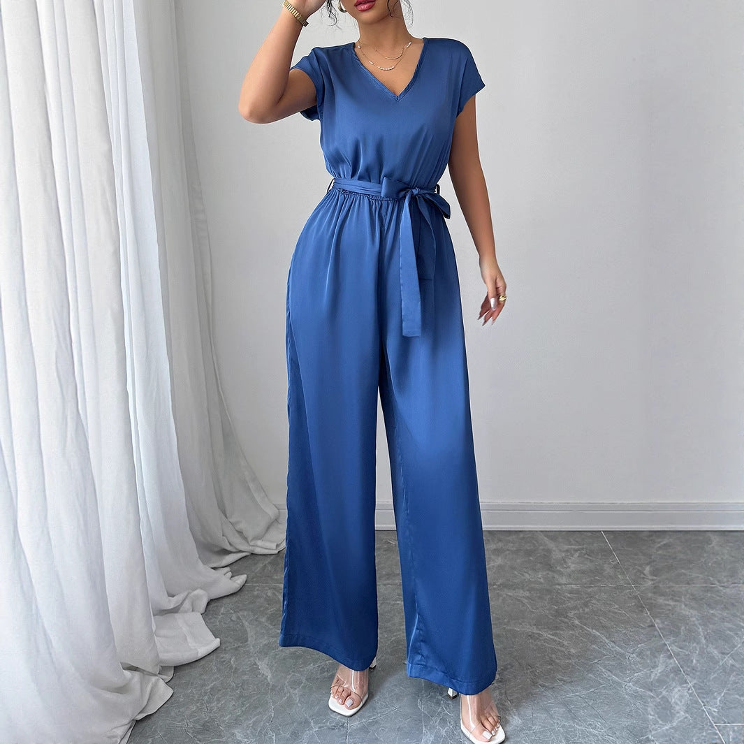 Fashion Wind Deep V High-waisted Wide-leg Jumpsuit Women's Clothing - Sculptify™