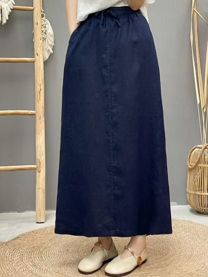 High-Waist Lace-Up Linen Pencil Skirt