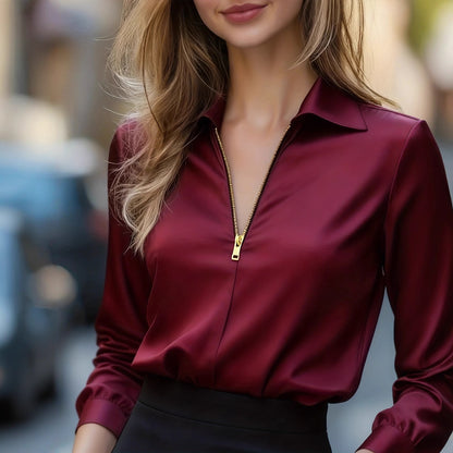 Elegant Solid-Color Minimalist V-Neck Long-Sleeve Shirt - Sculptify™