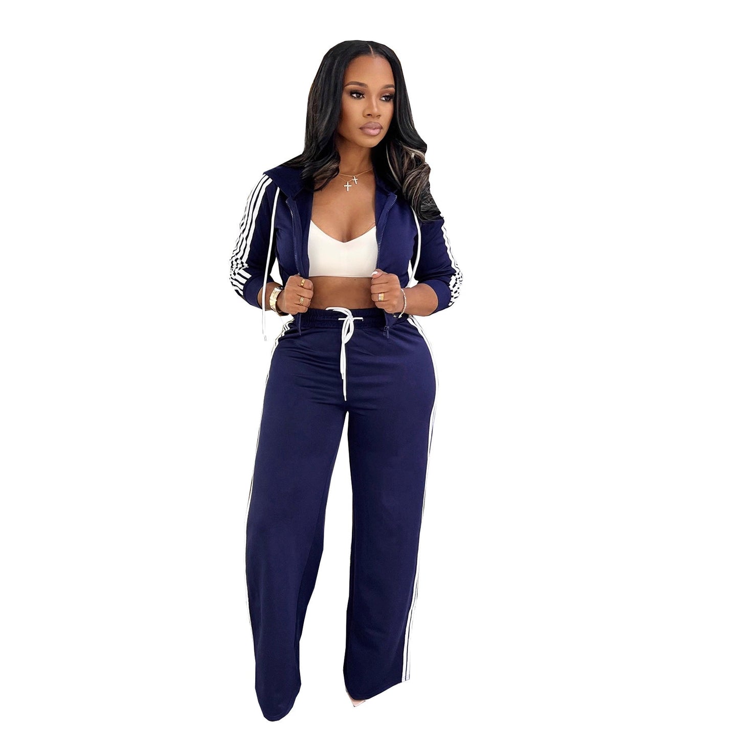 Womens Fashionable Casual Striped Outerwear Set  Sets Sculptify™