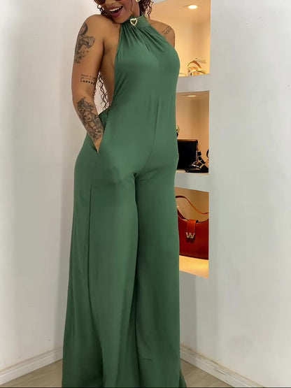 Green Halter-neck Backless Jumpsuit - Sculptify™