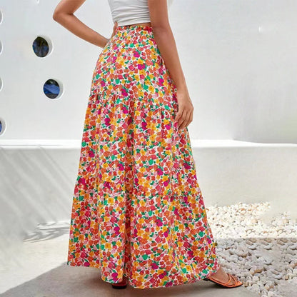 Flowy Floral Print Midi Skirt
