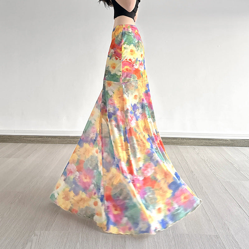 Island Oil Painting Style Mesh Skirt