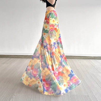 Island Oil Painting Style Mesh Skirt