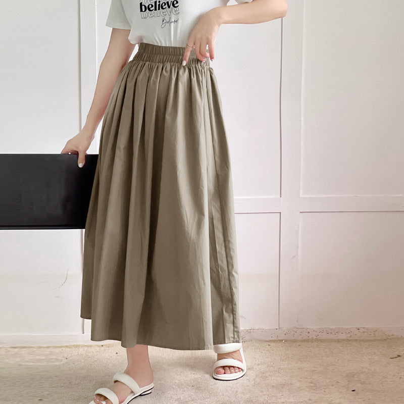 Casual Pure Cotton Flared Midi Skirt