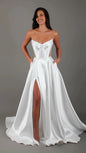 White Satin Slit Pocket Bandage Wedding Dress - Sculptify™