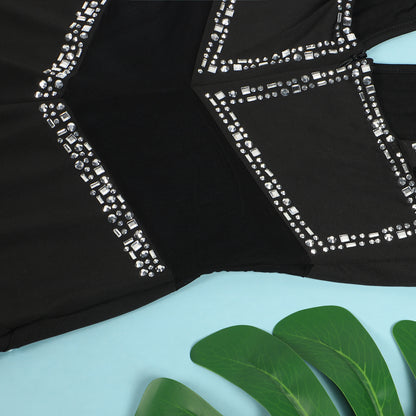 Women's See-through Deep V Rhinestone Jumpsuit - Sculptify™