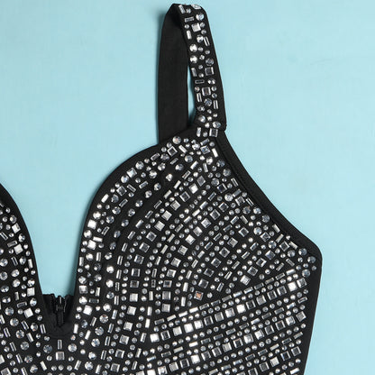 Women's See-through Deep V Rhinestone Jumpsuit - Sculptify™