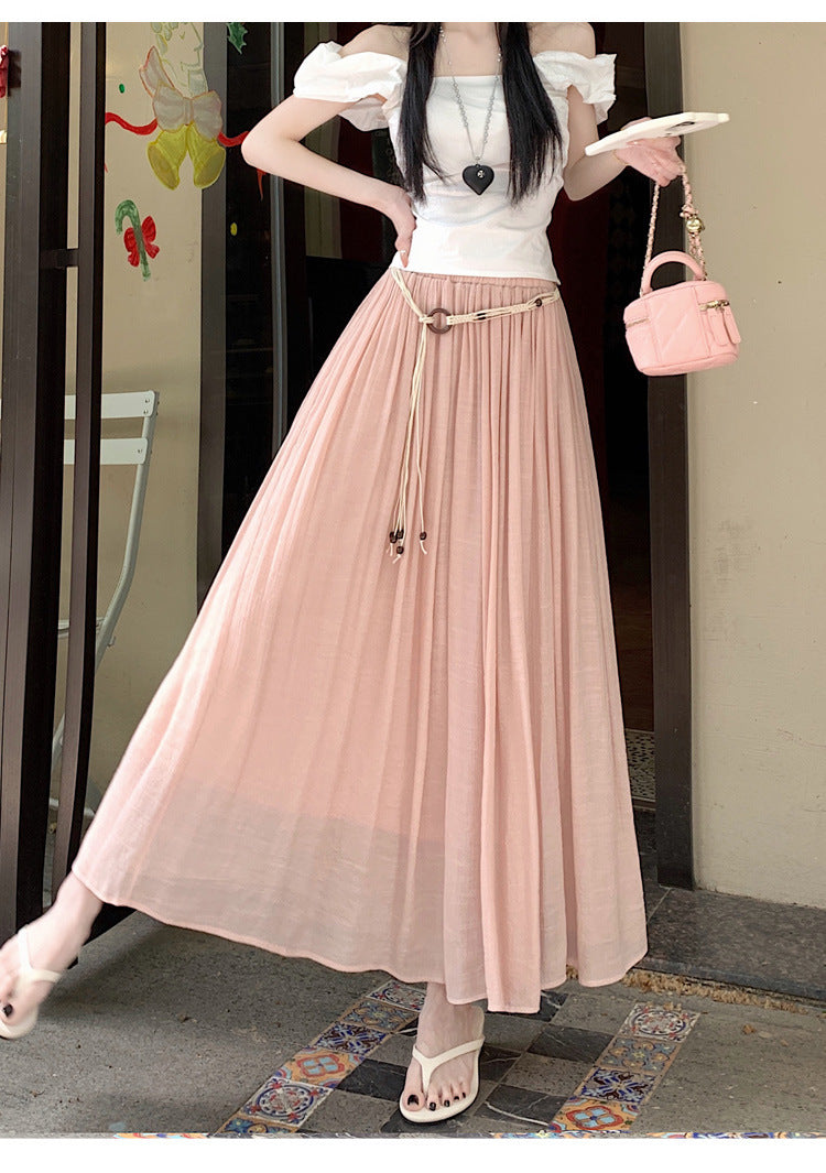 Timeless Vintage Pleated Belt Skirt