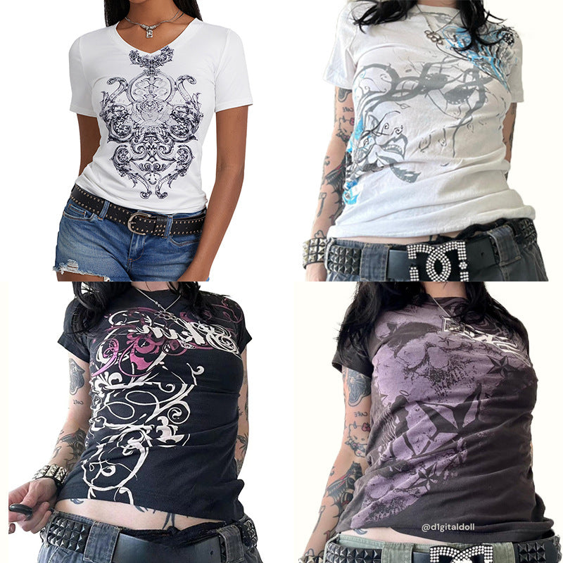 Stylish Womens Top A Figure-flattering Short-sleeved T-shirt With A Unique Print  Short sleeve t-shirts Sculptify™