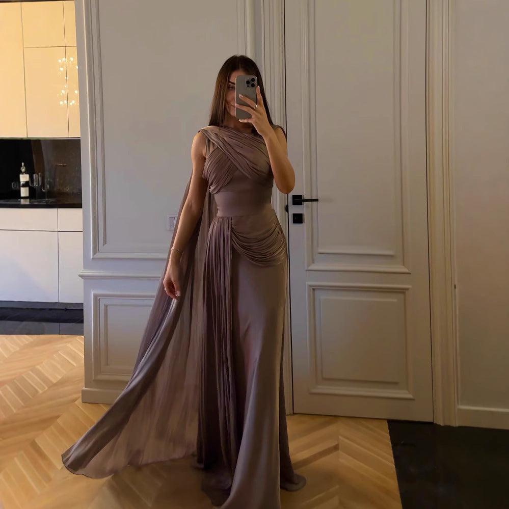 Pleated Ribbon Satin Evening Dress - Sculptify™