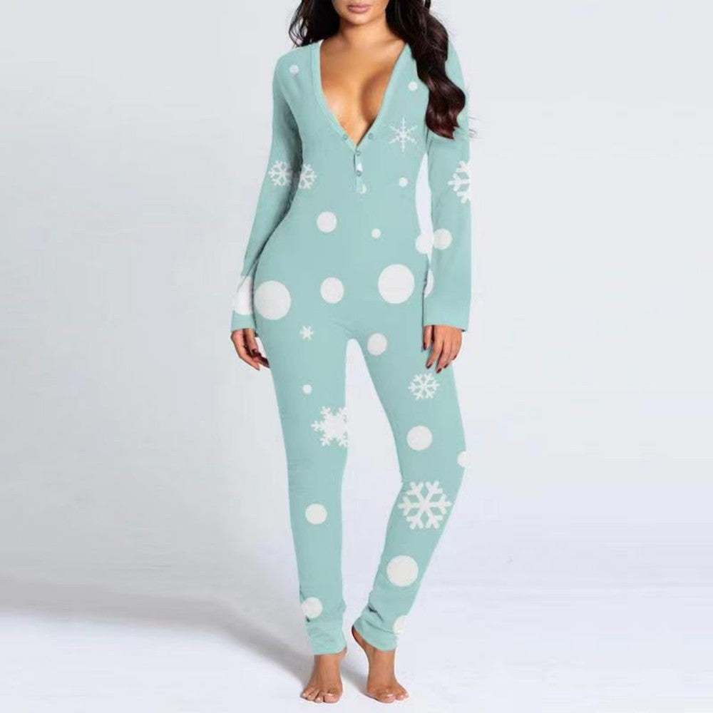 Printed Button Tight Jumpsuit For Women - Sculptify™