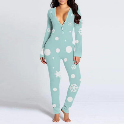 Printed Button Tight Jumpsuit For Women - Sculptify™