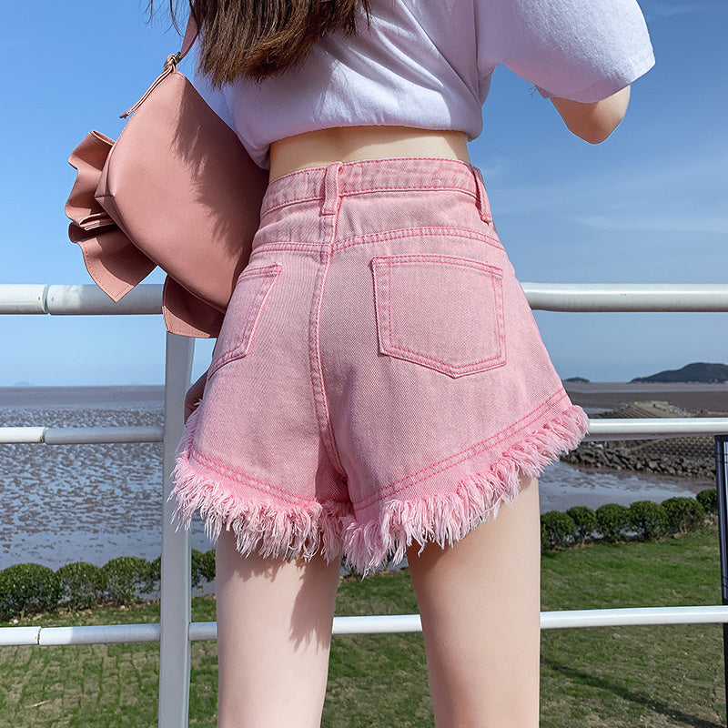 Trendy Summer Frayed Denim Shorts