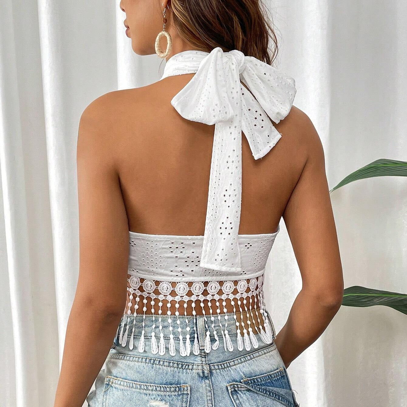 Lace Tube Top With Fringed Trim For Outerwear Strapless Camisole - Sculptify™