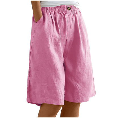 High-Waist Button & Elastic Shorts