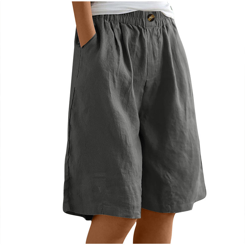 High-Waist Button & Elastic Shorts