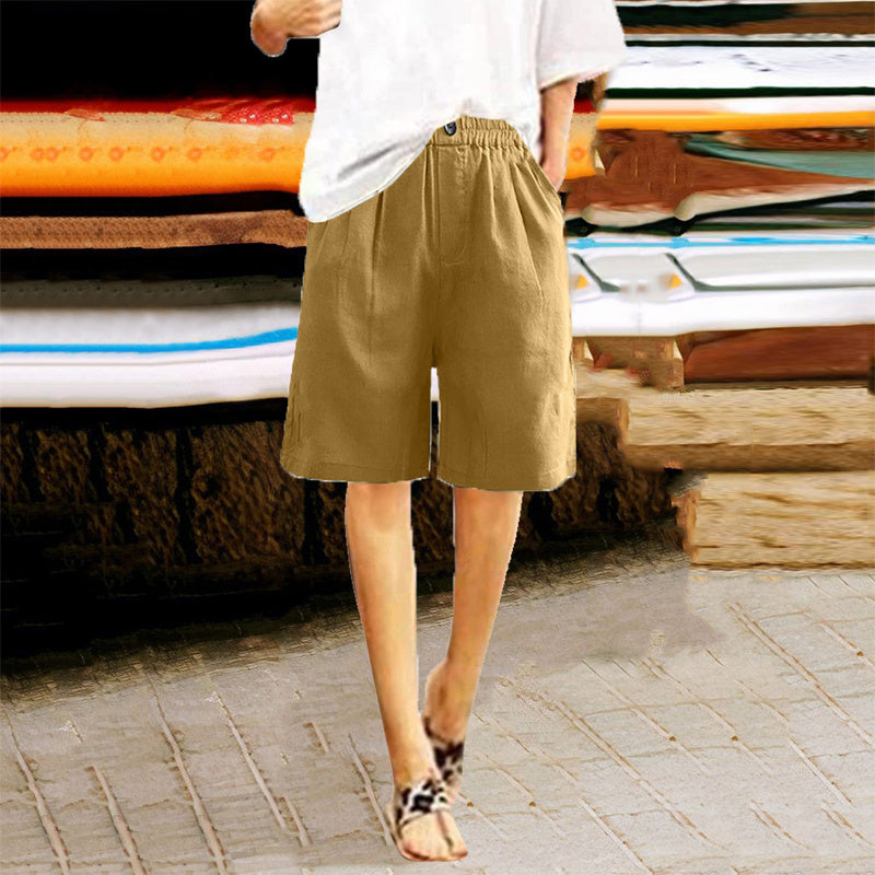 High-Waist Button & Elastic Shorts