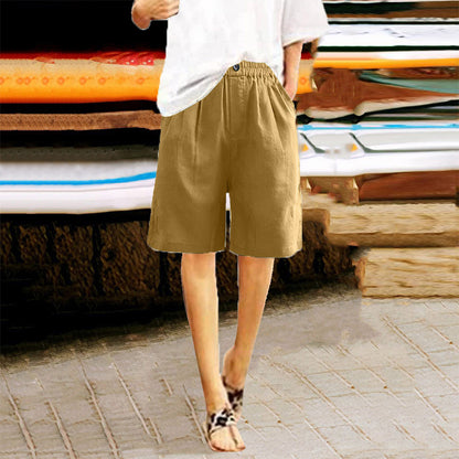 High-Waist Button & Elastic Shorts