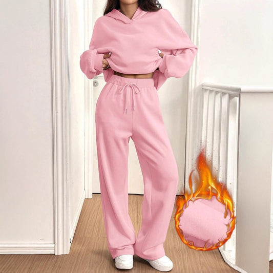 Womens Casual Warm Hooded Top And Pants Set - Sculptify™