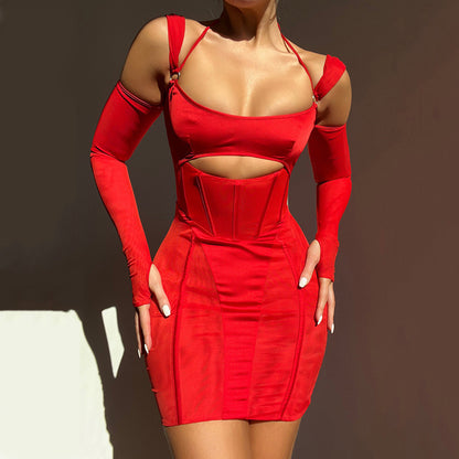 Women's Sling Tight Dress Fashion Backless Mesh See-through Hip Skirt - Sculptify™