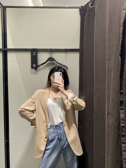 Women's Solid Color Straight Blazer With Button - Sculptify™