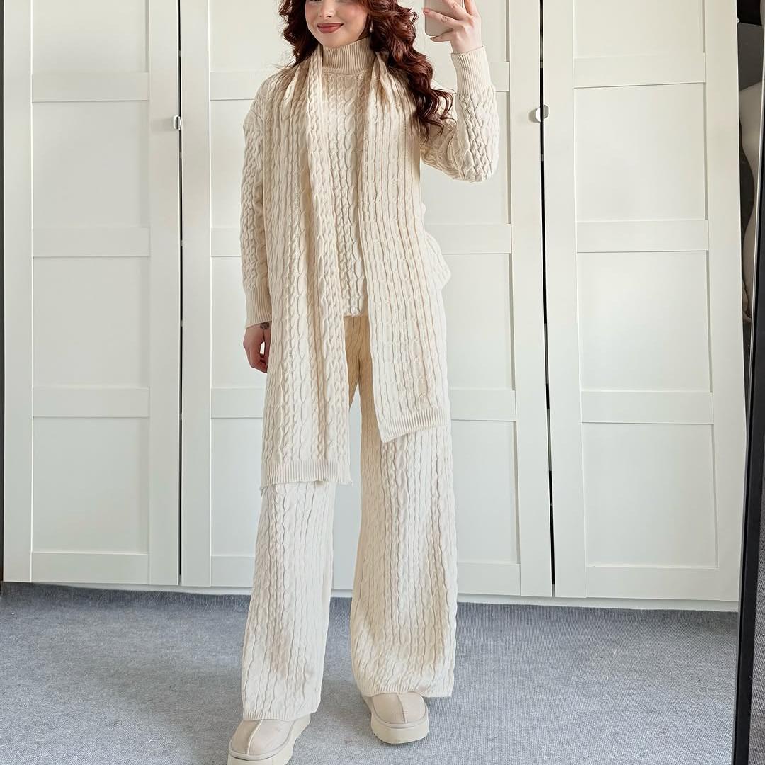 Warm Casual Neck Warmer Top And Pants Sweater Set  Sets Sculptify™