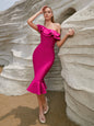 European And American Fashionable Off-shoulder Bandage Dress Ruffled Off-shoulder Evening Dress - Sculptify™