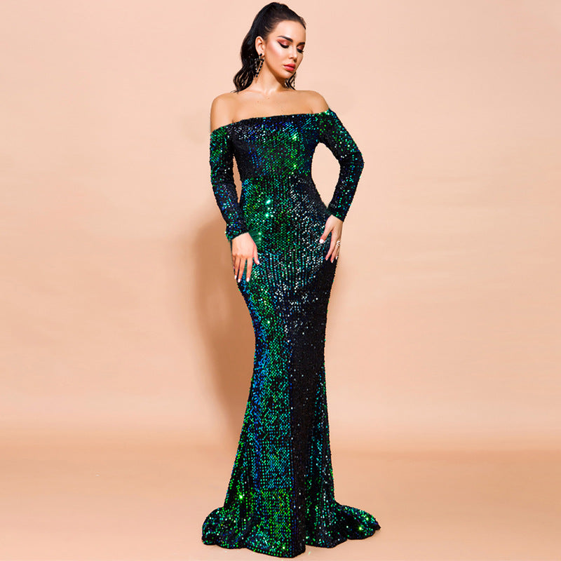 Sexy Strapless Long Sleeve Sequins Party Evening Dress - Sculptify™