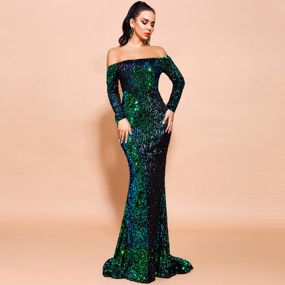 Sexy Strapless Long Sleeve Sequins Party Evening Dress - Sculptify™