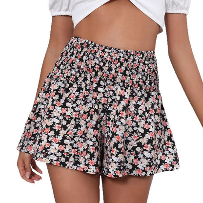 Wrinkle Waist Printed Casual Shorts