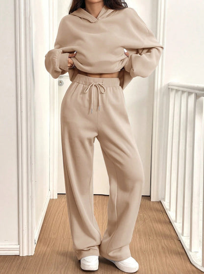 Womens Casual Warm Hooded Top And Pants Set - Sculptify™