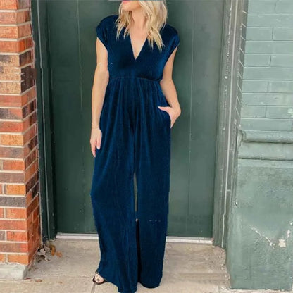 V-neck Short-sleeved High Waist Long Jumpsuit - Sculptify™