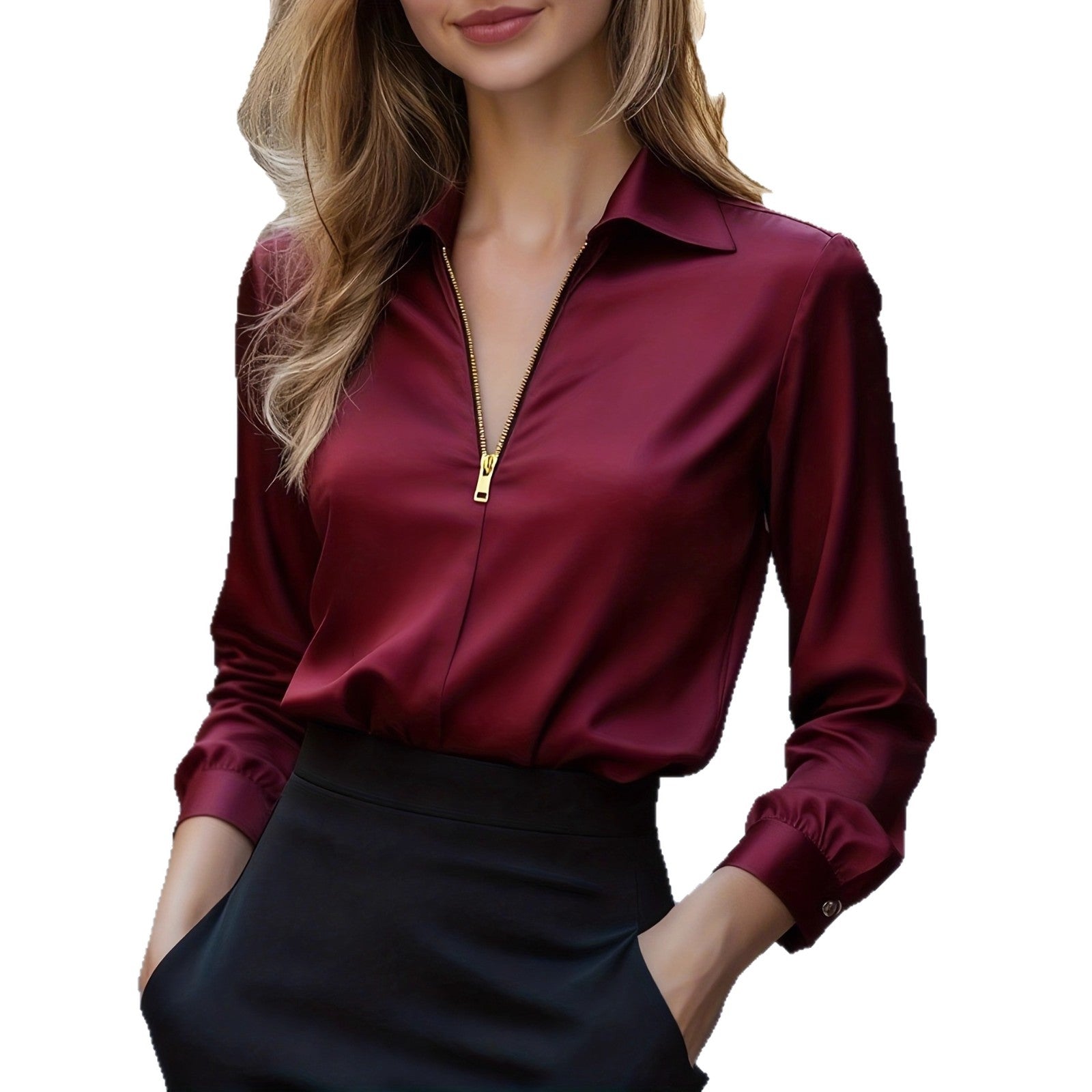 Elegant Solid-Color Minimalist V-Neck Long-Sleeve Shirt - Sculptify™