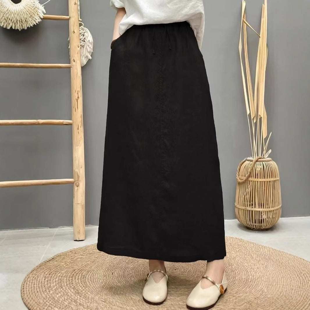 High-Waist Lace-Up Linen Pencil Skirt