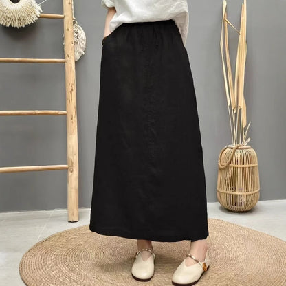 High-Waist Lace-Up Linen Pencil Skirt